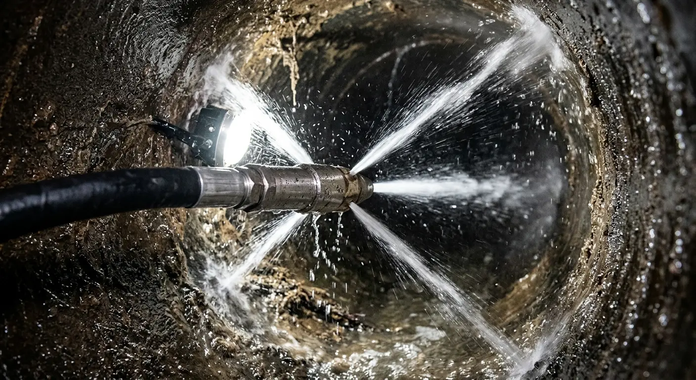 High-pressure hydro jetting nozzle cleaning sewer pipe for Sewer Cleanout in Newburgh